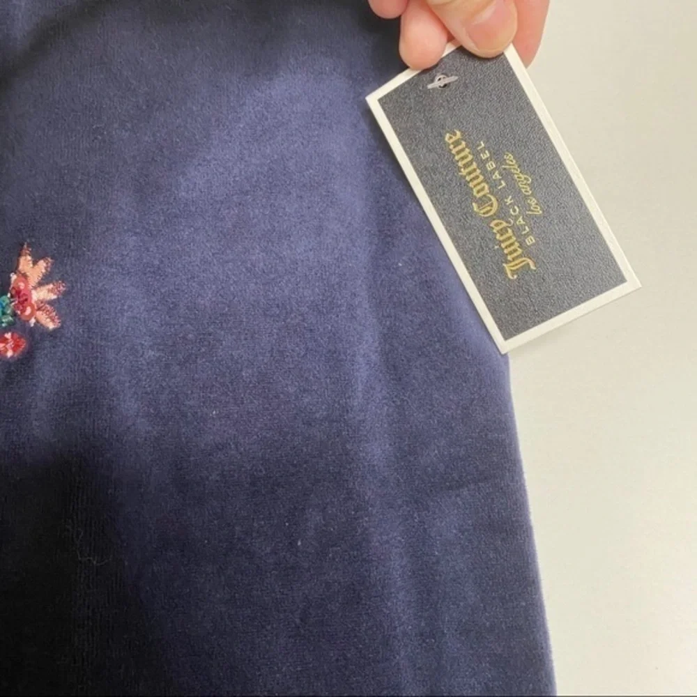 Juicy Couture Black Label Navy Blue Floral Embroidered Jogger Pants NWT
